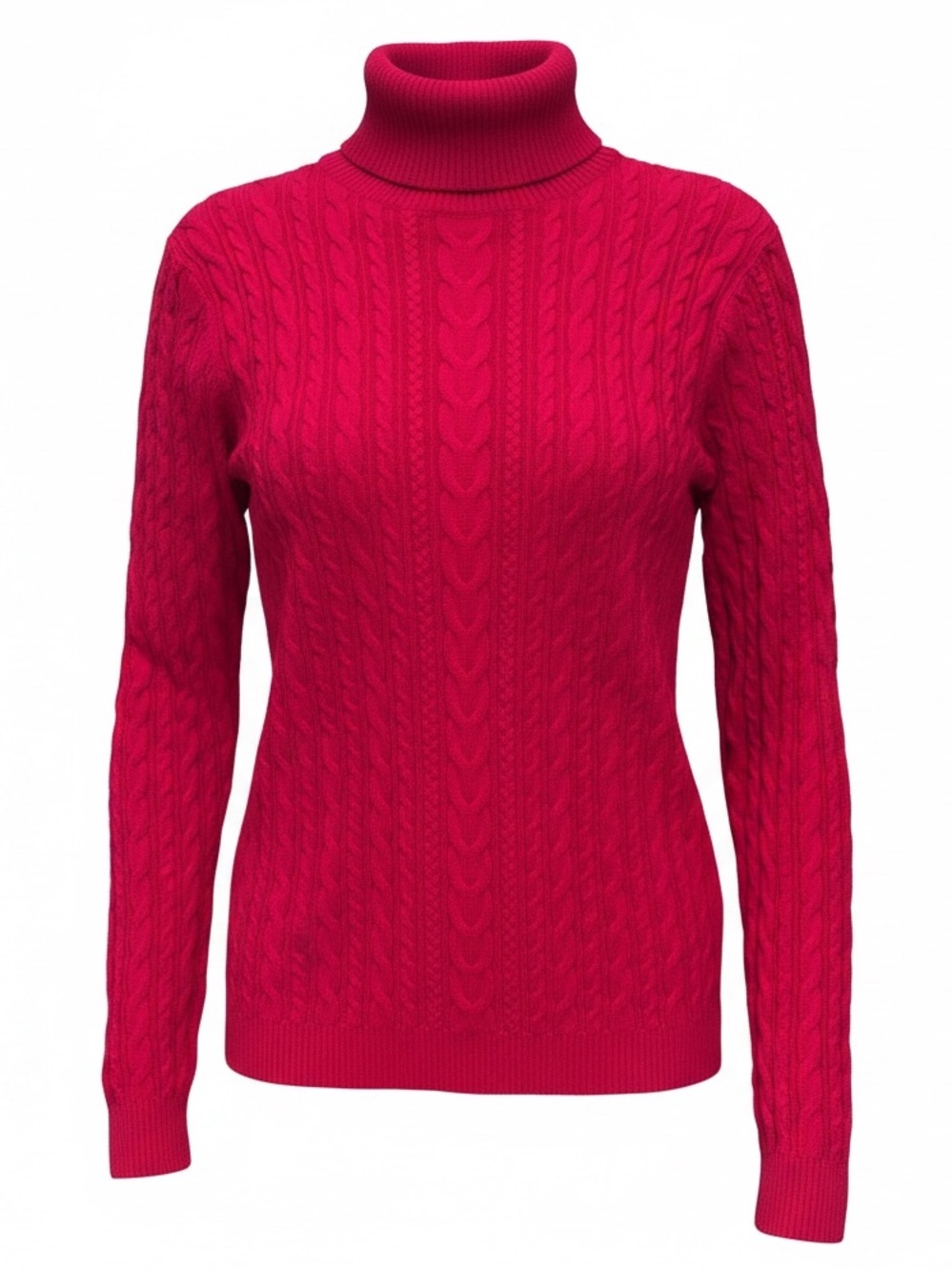 Lands' End Cable Knit Turtleneck Sweater Classic Red size L